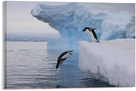 Антарктик пингвин постер панорамски wallиден уметнички постер за животни, пингвин слика платно, wallидни уметности, за wallидни украси