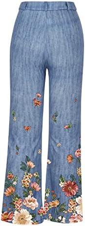 Женски цветни права нога фармерки панталони Еластични високи половини лабави панталони од текса