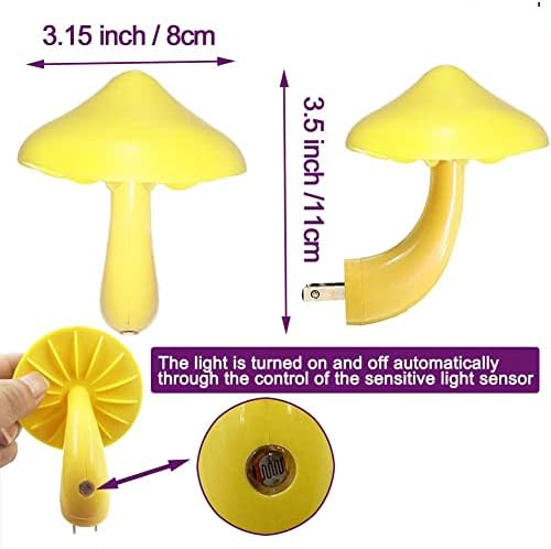 [2 пакет] utlk LED LED печурка ноќна светло светло со сензор за самракот до зори, приклучете го LED кревет симпатична печурка ноќна светлина