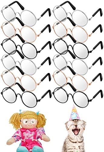 12 пар чаши за мали кукли метална жица раб на чиста леќа за очила за очила за очила за очила, класични ретро мини очила за сонце за занаети