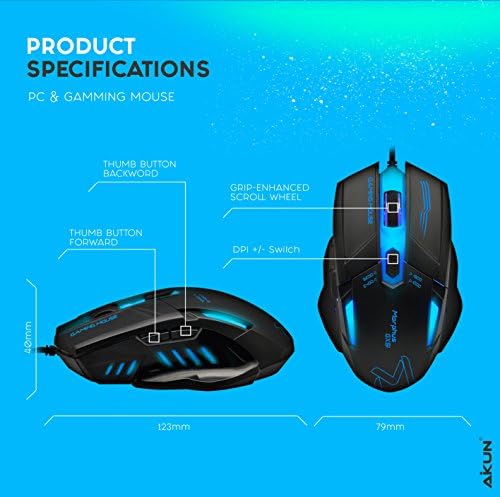 Aikun Gaming глушец жичен, 4 прилагодливи нивоа на DPI, 7 кружни и LED светло за дишење, глувчето со жичен глувче што се користи за игри