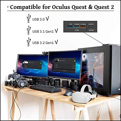 KRX линк кабел компатибилен за Oculus Quest 2 16ft, Fast Charing & PC трансфер на податоци USB C 3.2 Gen1 кабел за VR слушалки и компјутер