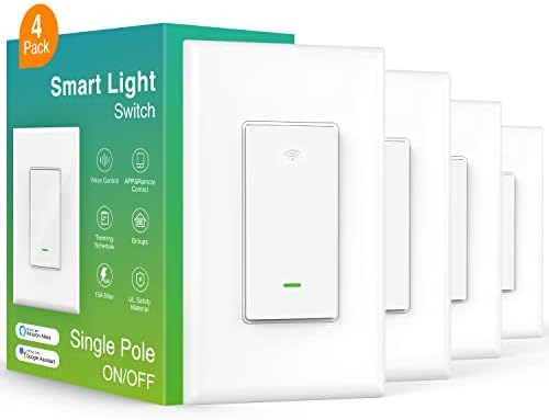 Ghome Smart Switch, Smart Wi-Fi светло прекинувач за светла работи со Alexa и Google Home 2.4GHz, потребна е еднополна, неутрална жица, UL овластена,
