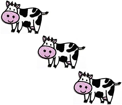 HHO Patch Set 3 парчиња. Симпатична крава фарма налепници за животни цртани деца Апликации закрпи од крава железо на шиење на лепенка маица лепенка шива железо на везено