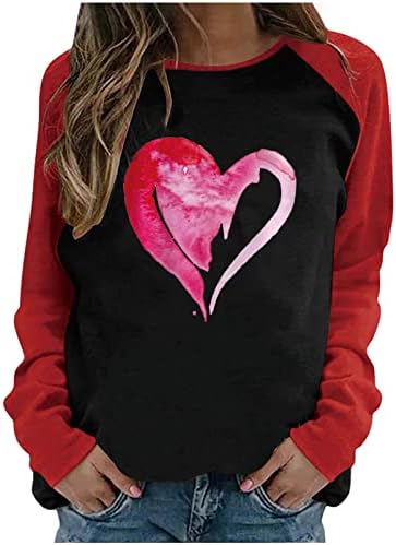 Денот на в Valentубените, кошули со ракави на рафан, жени секси слатко слабиот лиид, графички дуксери за срцеви маички модни екипи на екипажот
