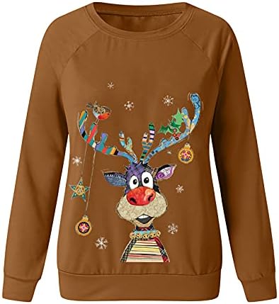 Christmasените Божиќни маички со долги ракави со екипаж на екипаж на Божиќни графички графички влезови случајни лабави џемпер блузи