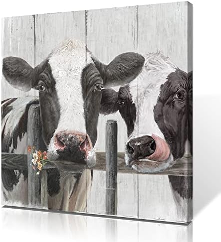 Јелаш двојка крава слики wallид декор, loveубов со тематска платно wallидна уметност печатење, iousубопитен постер за сликање на крави, смешна