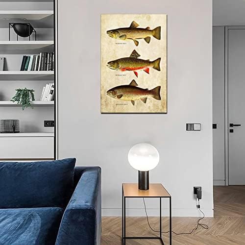 Ifuретро пастрмка мува риболов плака и wallидна уметност слика печати модерни семејни спални украси постери 16x24inch