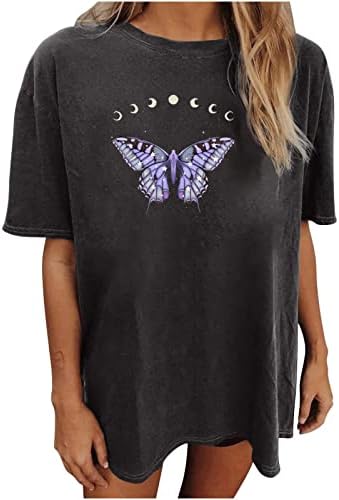 Симпатични маички летни кошули Месечината-печатена печатена врвови жени со кратки ракави блуза лабава обични памучни врвови графички
