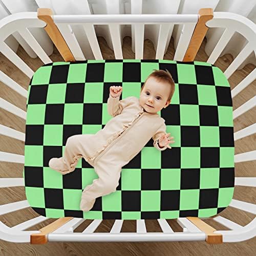 Umiriko Black Green Checkerboard Pack n Play Baby Play Playard Sheets, Mini Crib Sheet for Boys Girls Player Matteress Cover 20245480