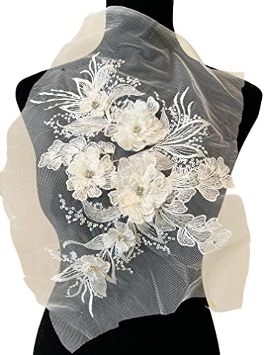 Pepperloney 3D брада цвет шие на везена чипка апликација за венчаница за венчаница на невестата, украсна глава за украсување,