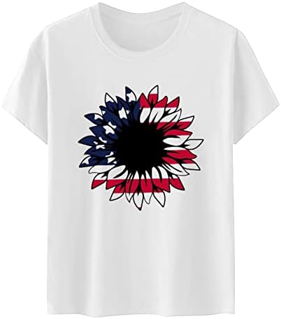 Плус големина на врвови за жени жени летен ден за независност Ден на печатени маички кратки ракави модни маички врвови