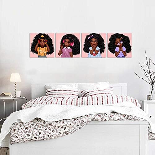 Viivei розова црна уметност деца wallидна уметност декор платно постери слики за девојчиња бебешка соба афроамериканска wallидна
