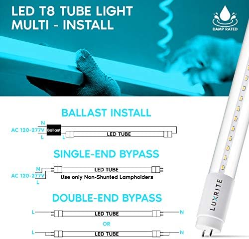 Luxrite 12-Пакет 4ft T8 LED Цевка Светлина, Баласт И Баласт Бајпас Компатибилен, 13W=32W, 4000K Кул Бела, Јасна Покривка, Еднократна