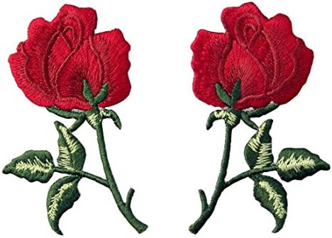 Цвеќиња Бохо црвена роза, украсена ретро цветна апликација железо на шиење на амблем на Loveубов, сет од 2 компјутери