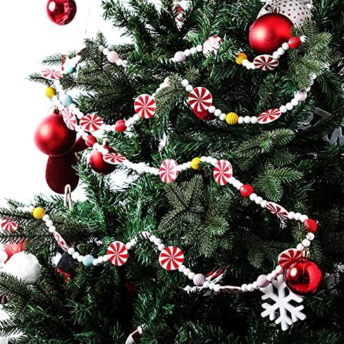Божиќна Дрвена Мушка Венец Новогодишна Елка Венец Од Дрво Црвена И Бела Пеперминт Бонбони Венец Од Монистра Украси За Новогодишна