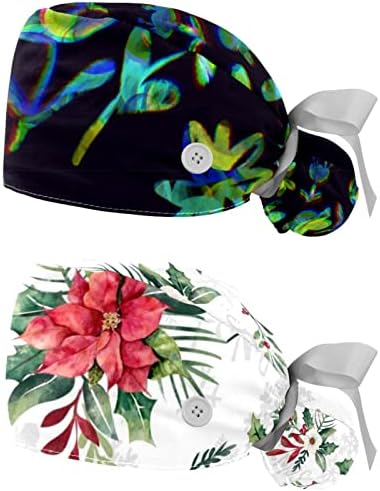 Цветно цвеќе прилагодливо работно капаче со држач за конска опашка 2 пакувања капаче за чистење на капа за мажи и жени, една големина