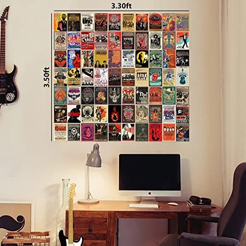 Комплет за колаж со ретро -рок wallидови од 70 парчиња, музички постери на рок бенд за естетска соба, стар музички албум Фото естетски