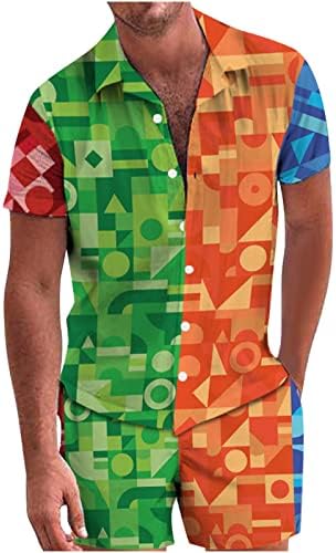 Машка летна костум за кратки ракави, кошула и шорцеви, 2 парчиња случајно копче надолу во хавајски кошула постави празници за празници