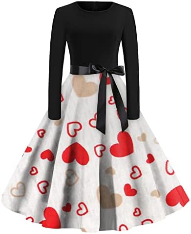 Подароци за денот на вinesубените за нејзиниот женски долг ракав од 1950 -тите гроздобер коктел замав фустани фустани за отпечатоци