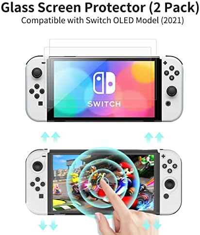 Case Jaoystii Case за Nintendo Switch OLED Model 2021, комплет за додатоци со јасен капак, заштитник на екранот, капачиња за зафат