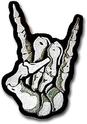 Верани М големина скелет сатански ѓаволски рог знак за рака симбол лепенка извезено железо на olоли Роџер Кросбони Грим Reaper Anarchy Heavy