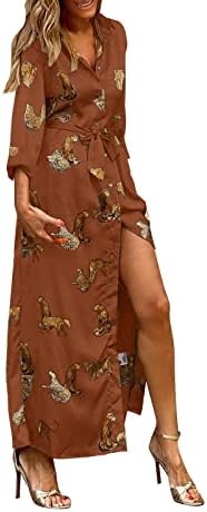 Дами единечни гради печатени леопард против вратот со долг ракав, замав фустан со високо ниво на ладно рамо фустани за жени