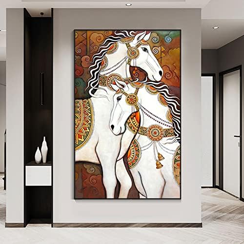 Интар DIY 5D комплети за сликање со дијаманти со голема големина бел коњски крст бод мозаик семејство wallиден декор 35.4x23,6 инчи