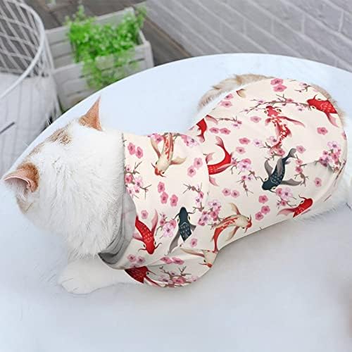 Смешно јапонски кои риба цреша цветни кучиња дуксела крпа мачка џемпер -облека со капа со меки миленичиња палто пуловер