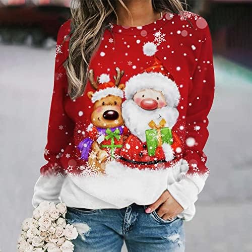 Женски џемпер без аспиратор Божиќ Дедо Мраз Снежаман Печатен сет од горен памук од памук