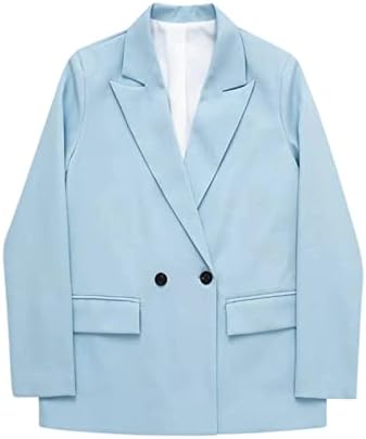 Јакни за женски блејзер за жени класичен лапел лапел со долг ракав работа случајна преголема костумска палто со џеб со џеб