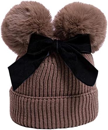 Yateen новороденче дете бебе плетете волнена капа зимска топла двојна помпом -грав капа со лак