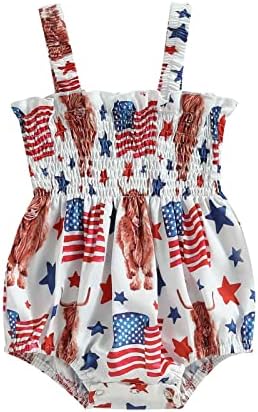 Новороденче девојче 4 -ти јули Облека за новороденче Амеркан знаме запрено ромпер туту каросерија бебешка независност на бебето