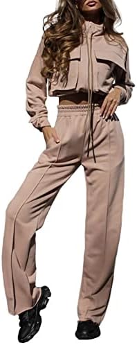 Cokueraенски моден моден обичен тренинг со две парчиња облека Елегантен цврст патент во боја, влечејќи долги ракави, врвен костум за пантолони