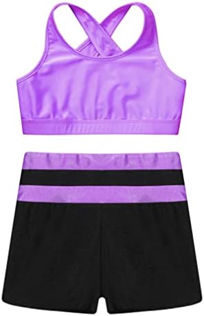 Yealdor Kids Girls Girly Gym Cort Cutout back Chorp Top со шорцеви во боја