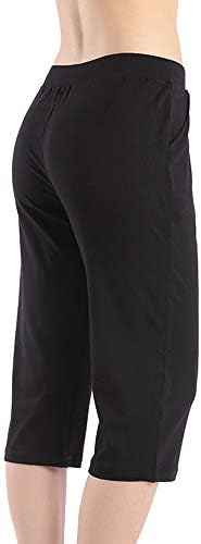 Кингван женски шорцеви со џебови Еластичен половината спандекс атлетски кратки капри панталони јога