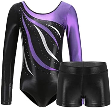 FLDY GILDS GIDLISTICS LEOTARDS со соодветни шорцеви 2 парчиња танцов спортски облеки Атлетски тренерки Поставете танцувачка облека
