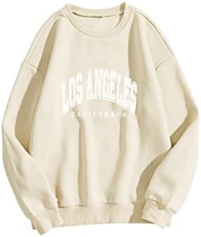 Меладијански преголем преголем дел од Лос Анџелес Калифорнија, печати графички пуловер врвови на екипажот на екипажот со долги ракави, џемпер