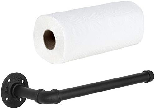 Мојгифт Индустриска цевка мат црна метална хартиена хартиена држач под кабинет или wallид монтирана кујнска решетка за пешкир
