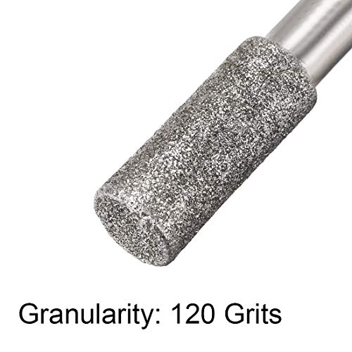 Uxcell Diamond Burrs битови мелење вежба за резба ротирана алатка за стаклен камен керамички 120 решетки 1/4 Shank 8mm цилиндар 5 парчиња