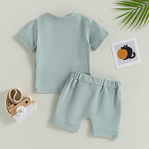 HoanseLay дете за новороденче бебе момче летни шорцеви постави бои блок кратки ракави маица врвот и обични шорцеви облека облека