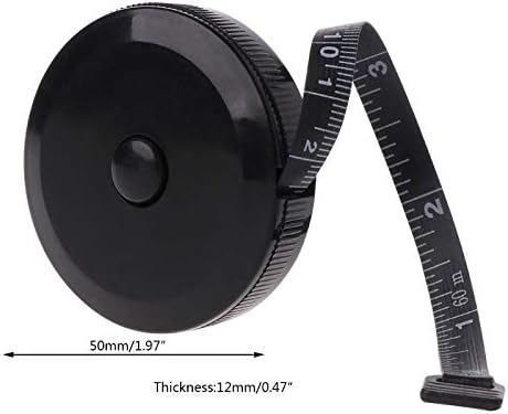 UXZDX 1,5M/60INCH Црната лента мерки со двојна еднострана алатки за повлекување Автоматски ABS Флексибилна мини шиење мерна лента
