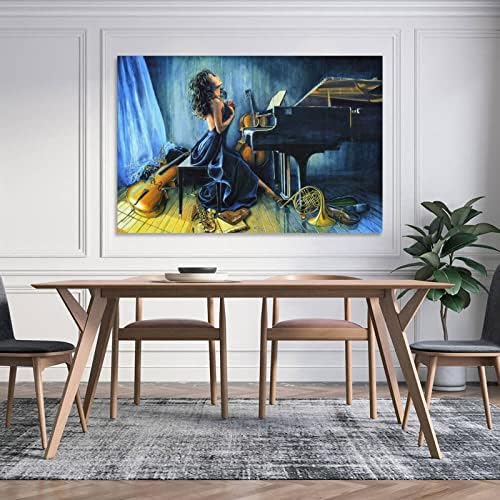 08X12INCH карактер уметност сликарство девојче со пијано рачно изработено масло за сликање платно сина музика сликарство модерна прекрасна