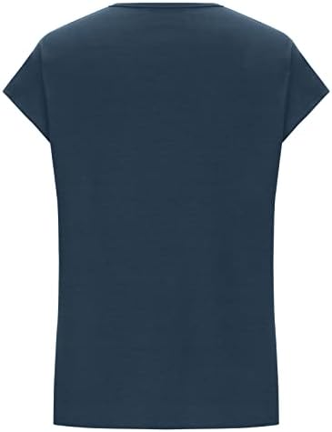 Летни врвови за жени трендовски ракав ракав маица од капчиња чипка исецка V вратот маички меки лабави обични блузи