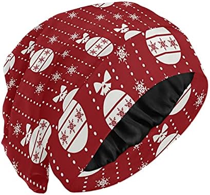 Череп капа за спиење Работа капа за капачиња за женски топки снегулки Божиќ новогодишно зимско црвено капаче за спиење Работна капа за коса, ноќна