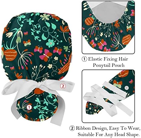 Цвеќиња за работна капа за лисја со копче и џембена лента прилагодлива затегната лента вратоврска за шрафци 2 парчиња буфонска медицинска сестра