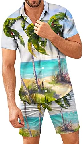 Летни машки маици летни кошула со кратки ракави на плажа со кратки ракави за печатење на мажите пролетни случајни сет шорцеви