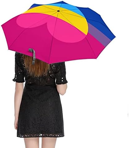 Бисексуална Панромантична Гордост Знаме Патување Чадор Ветроупорен 3 Набори Автоматски Отворен Затвори Преклопен Чадор За Мажи Жени