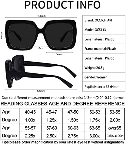 Оци Чиари Бифокални очила за сонце за читање за жени голем читател 1.0 1,5 2.0 2.5 3.0 3,5 UV400 филтер за сина светлина