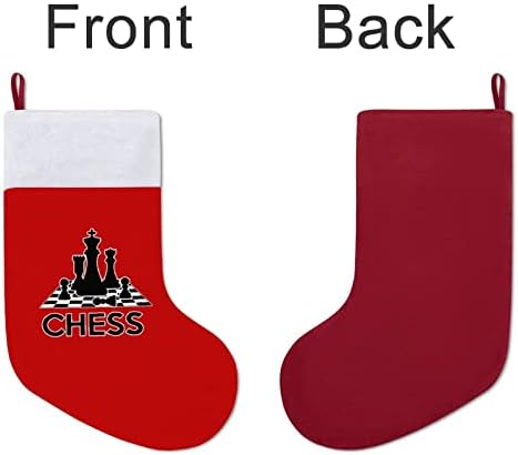 Шаховска проверка за божиќни чорапи црвен кадифе со бела торба за бонбони Божиќни украси и додаток на семејна забава